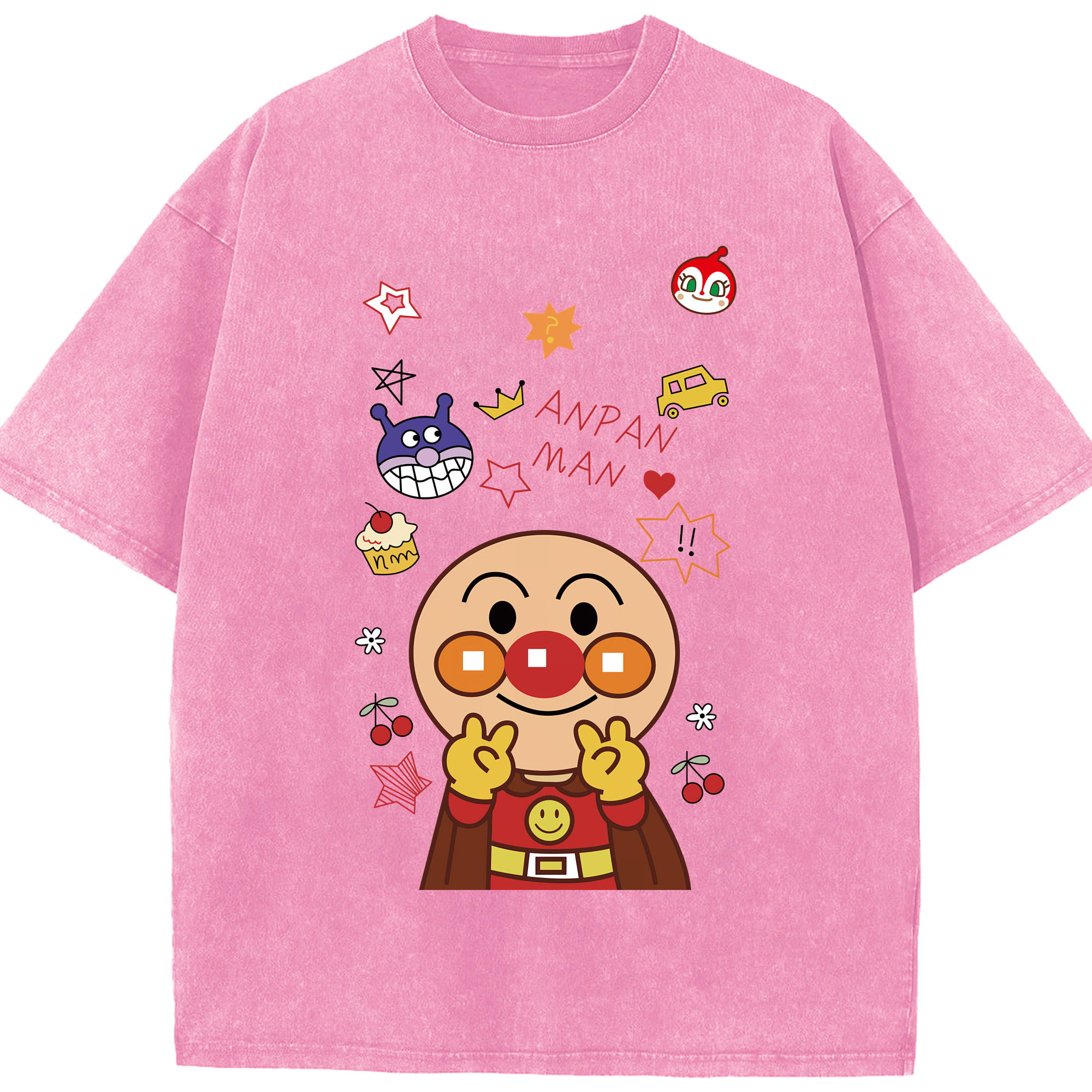 （画像用） アンパンマン Anpanman 綿100% ヴィンテージ風 半袖Tシャツ（フロントプリント）
